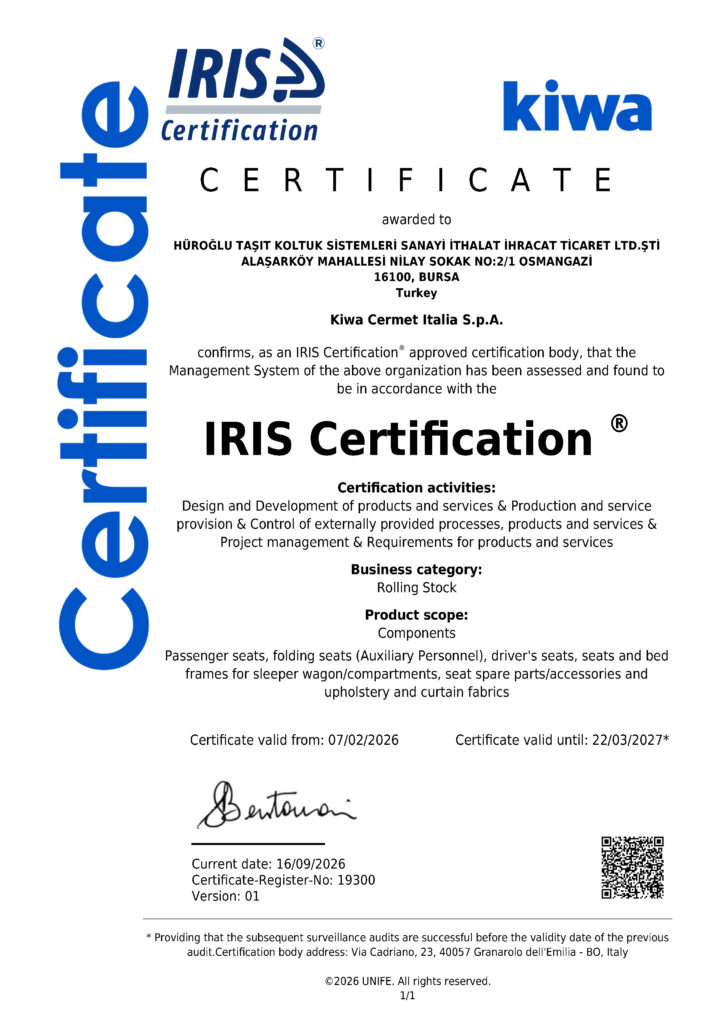 ISO 22163-EN QUALITY MANAGEMENT CERTIFICATE - PULLMANSEATS
